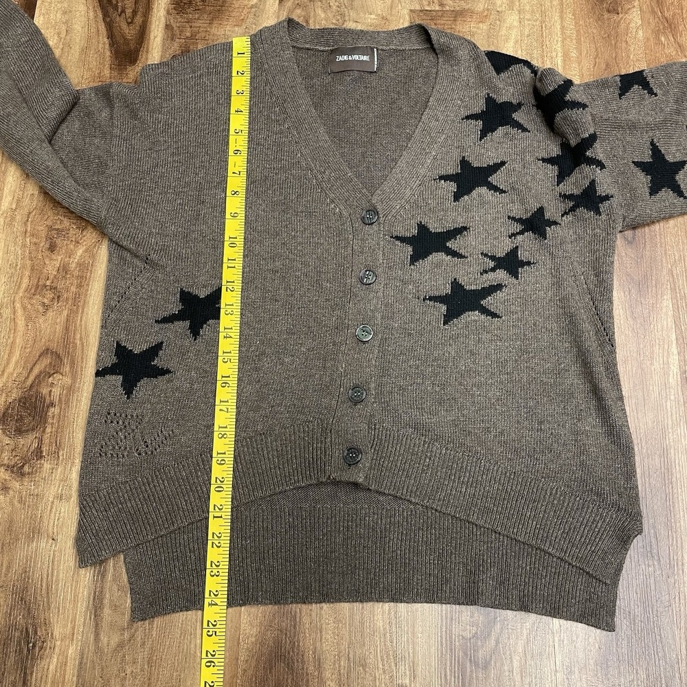 Zadig & Voltaire Mirka WS Stars Strass Cashmere Gray Cardigan Sweater Women's S - Picture 6 of 7